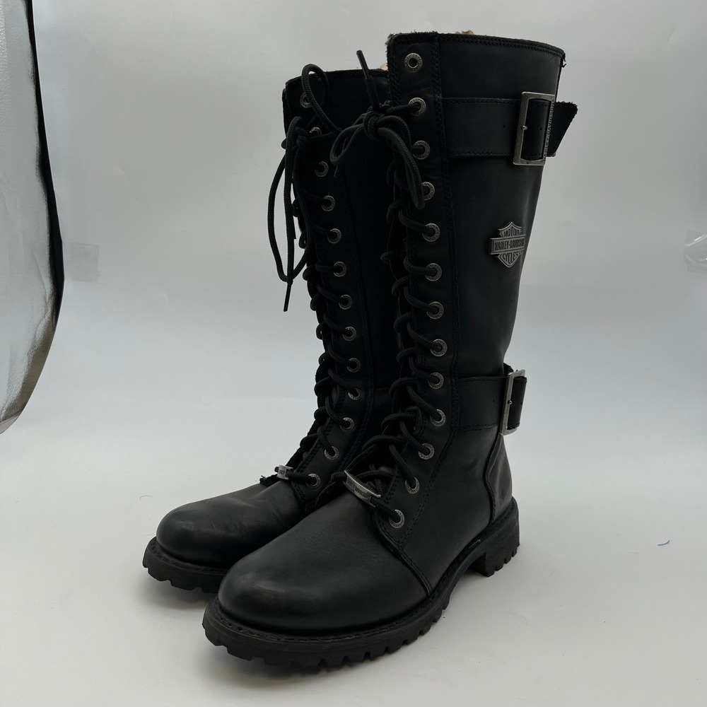 Harley-Davidson Belhaven Boots Women 8.5 Black Good Leather Lace Up Biker D87082